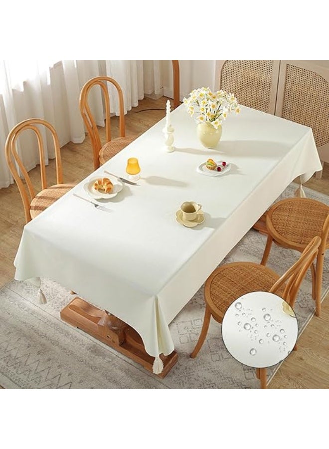 Arabest Waterproof Tablecloth,Stain-Resistant Linen Tablecloth,Rectangular Table Cover for Home, Restaurant, Kitchen, Hotel, Cafe (Off-white, 140 * 260CM) (Off-white) - Image 1